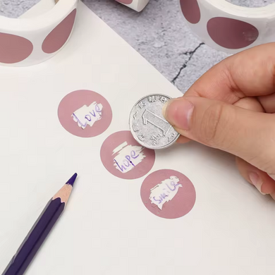 Zdrapki Naklejki R&oacute;żowe Okrągłe ZR&Oacute;B WŁASNĄ ZDRAPKĘ DIY 25mm 300 sztuk